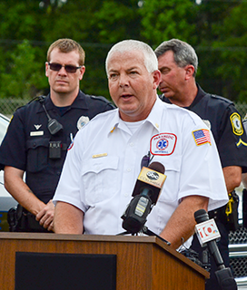 First Responder speaking during BUSC press event